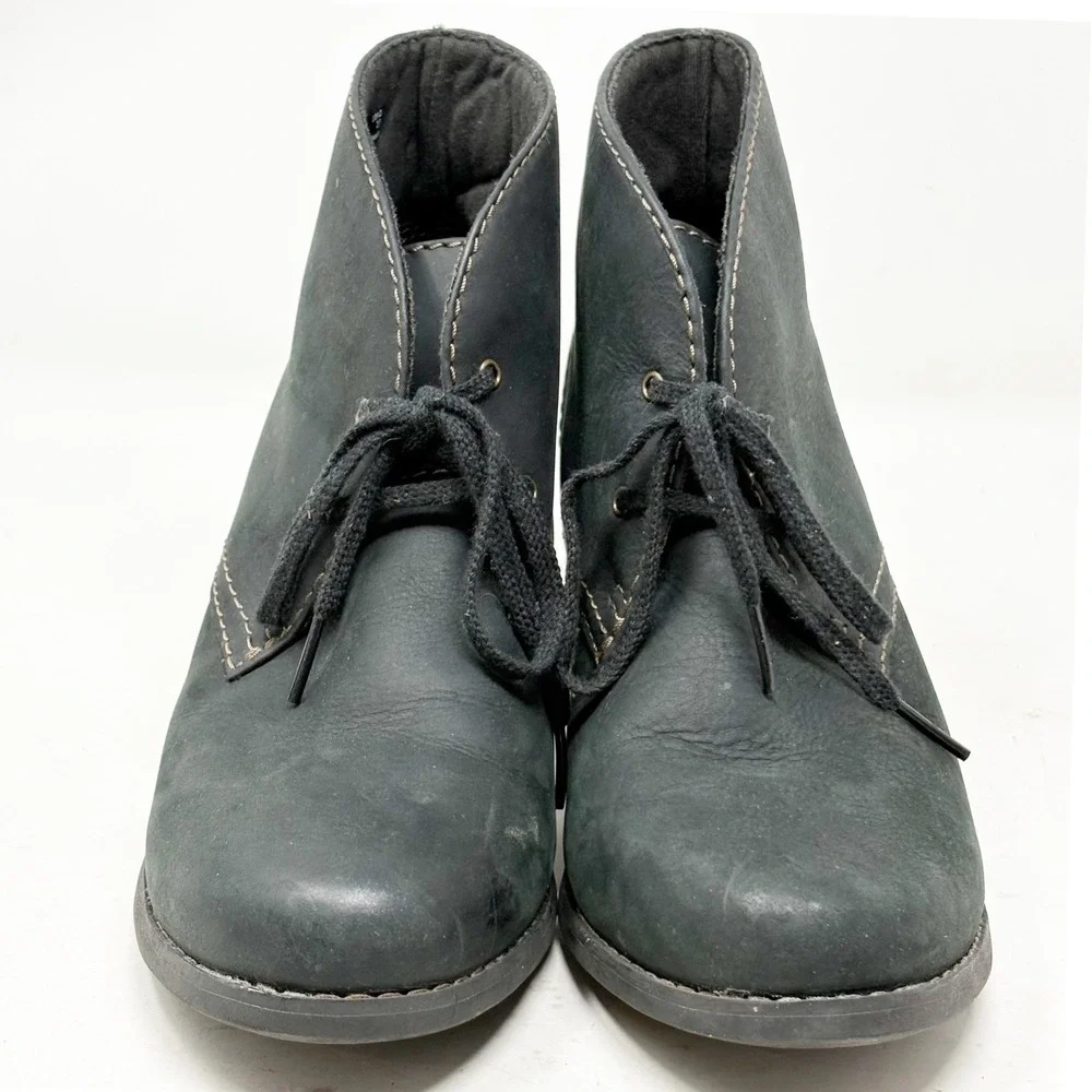 Clarks Bendables Black Leather Lace Up Ankle Booties Womens 9M Block Heel